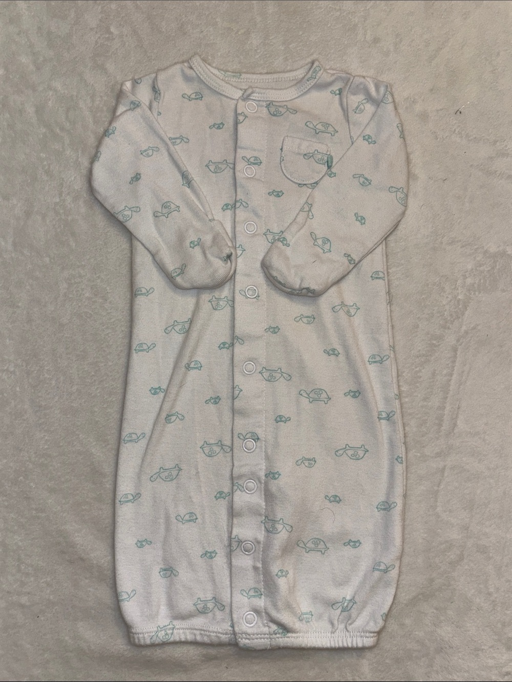 (2 for $10) carters Baby Convertible Gown in White with Mint Turtle Print